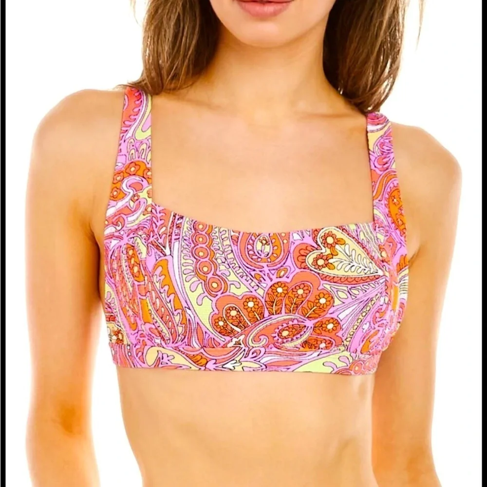 Jessica Simpson Retro Pink Orange Paisley Tie Bikini Top Size XL